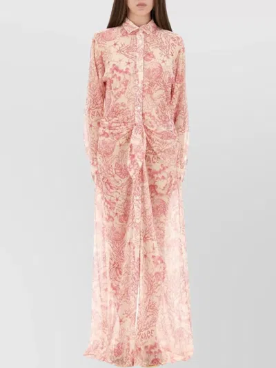 Versace Printed Sheer Fabric Dress With Long Sleeves In Pink