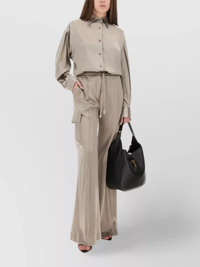 Tom Ford Cargo Pocket Drawstring Elastic Waistband Wide Leg Trousers In Gray