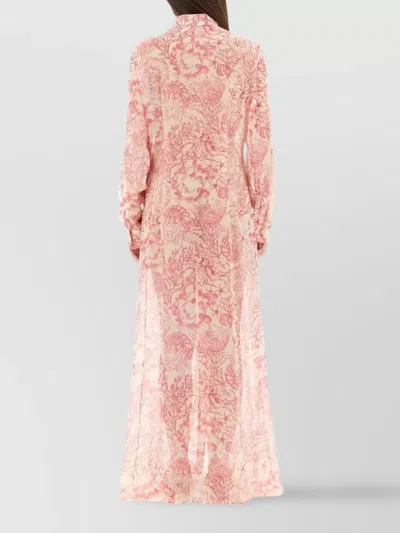 Versace Printed Sheer Fabric Dress With Long Sleeves In Pink