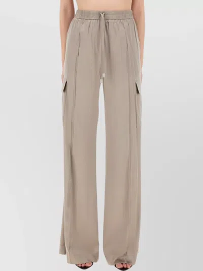 Tom Ford Cargo Pocket Drawstring Elastic Waistband Wide Leg Trousers In Gray