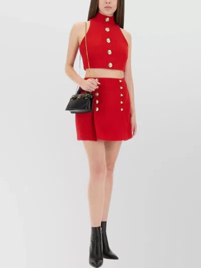 Balmain High Waist A-line Skirt With Button Detailing In Red