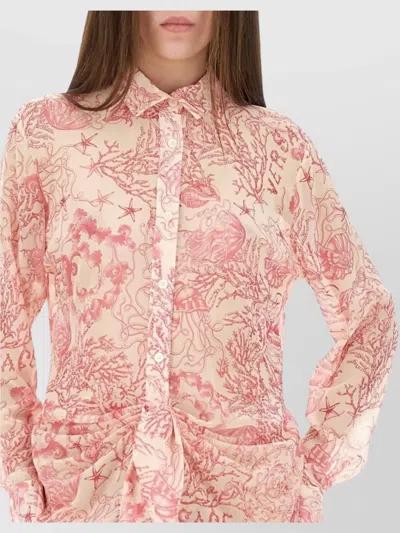 Versace Printed Sheer Fabric Dress With Long Sleeves In Pink