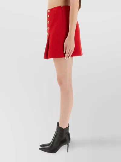 Balmain High Waist A-line Skirt With Button Detailing In Red