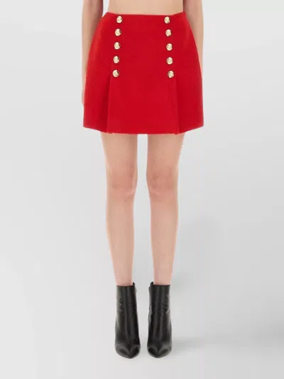 Balmain High Waist A-line Skirt With Button Detailing In Red