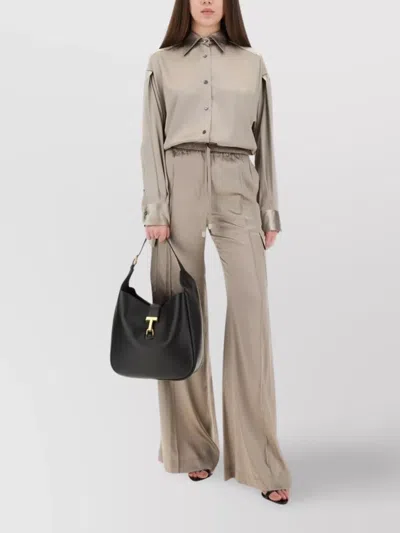 Tom Ford Collared Neck Long Sleeves Pleated Back Top In Gray