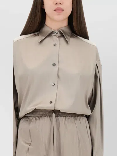 Tom Ford Collared Neck Long Sleeves Pleated Back Top In Gray
