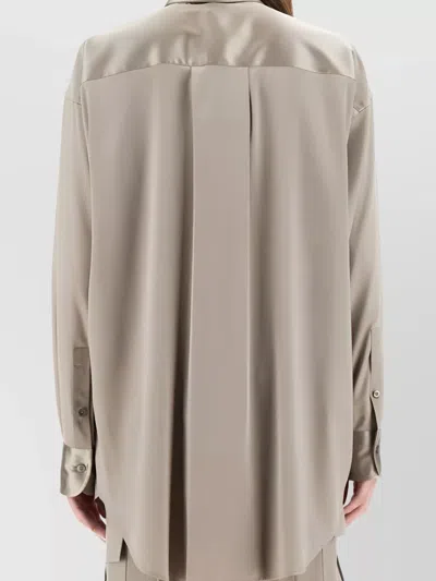 Tom Ford Collared Neck Long Sleeves Pleated Back Top In Gray