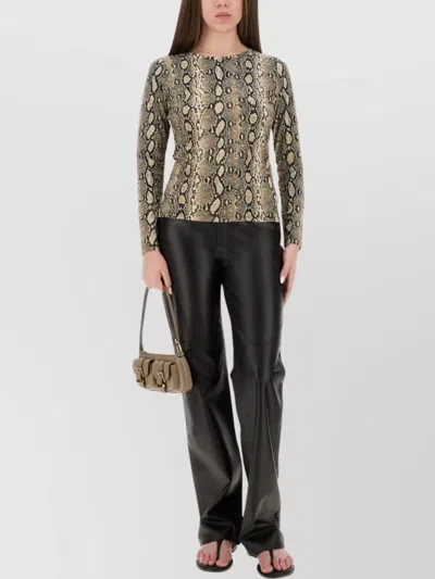 Michael Kors Snakeskin Pattern Crew Neck Fitted Top In Green