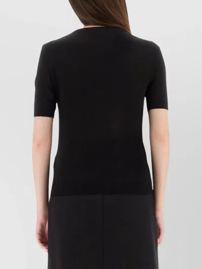 Versace Fitted Knit T-shirt With Logo Patch In Black