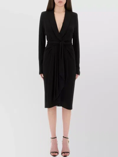 Tom Ford Deep V-neckline Wrap Midi Dress In Black