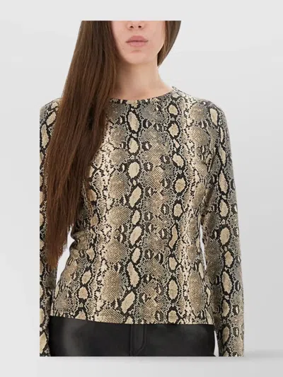 Michael Kors Snakeskin Pattern Crew Neck Fitted Top In Green