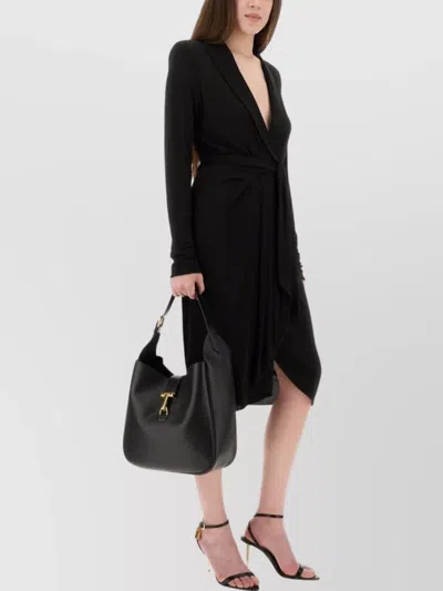 Tom Ford Deep V-neckline Wrap Midi Dress In Black