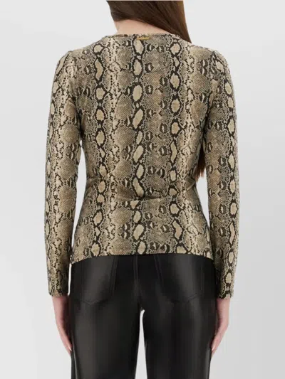 Michael Kors Snakeskin Pattern Crew Neck Fitted Top In Green