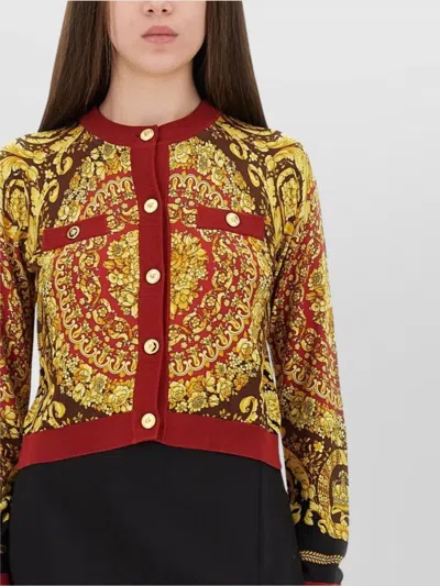 Versace Knitwear With Gold-tone Buttons And Front Pockets In Orange