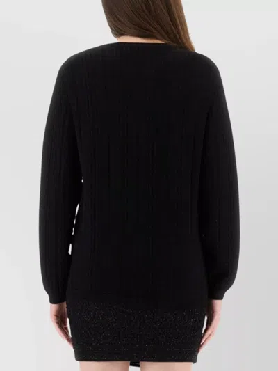 Balmain Knitwear Crew Neck Button Detail Textured Fabric In Black
