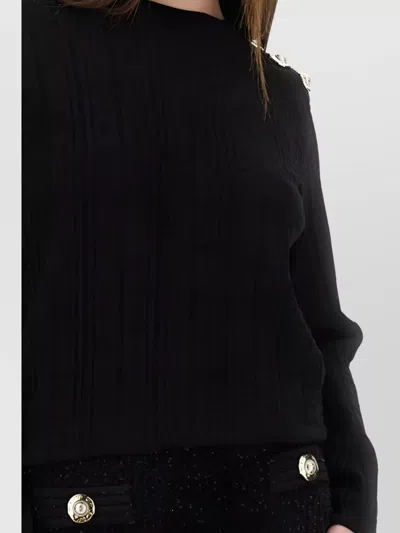 Balmain Knitwear Crew Neck Button Detail Textured Fabric In Black