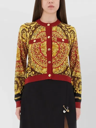 Versace Knitwear With Gold-tone Buttons And Front Pockets In Orange