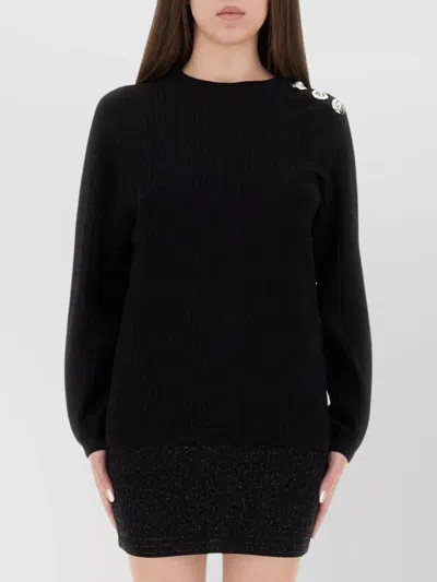Balmain Knitwear Crew Neck Button Detail Textured Fabric In Black