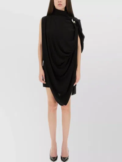 Jean Paul Gaultier Draped High Neck Sleeveless Asymmetric Dress In Black