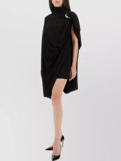 Jean Paul Gaultier Draped High Neck Sleeveless Asymmetric Dress In Black