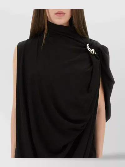 Jean Paul Gaultier Draped High Neck Sleeveless Asymmetric Dress In Black