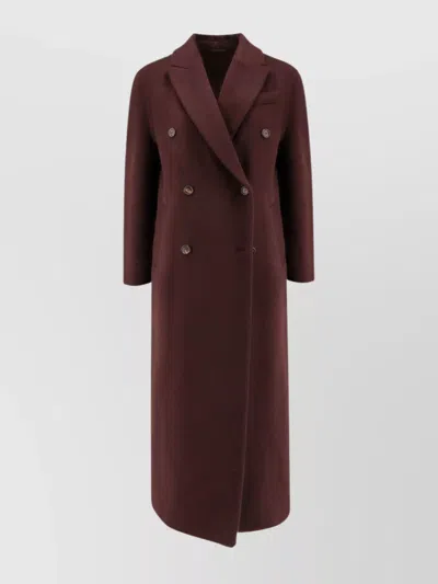 Brunello Cucinelli Long Double-breasted Cashmere Coat With Back Vent In Burgundy