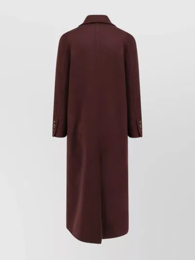 Brunello Cucinelli Long Double-breasted Cashmere Coat With Back Vent In Burgundy