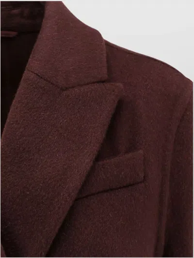 Brunello Cucinelli Long Double-breasted Cashmere Coat With Back Vent In Burgundy