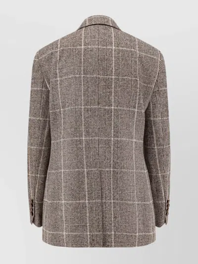 Brunello Cucinelli Double-breasted Checkered Blazer Lapel Design
