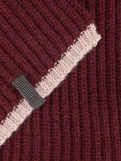 Brunello Cucinelli Ribbed Cashmere Scarf Contrast Trim