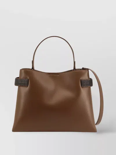 Brunello Cucinelli Women Leather Shoulder Bag With Monili Detail