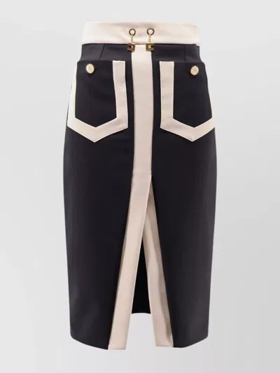 Elisabetta Franchi Crepe Pencil Skirt With Buttoned Patch Pockets