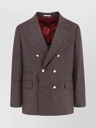 Brunello Cucinelli Wool Blend Blazer With Prince Of Wales Pattern In Brown
