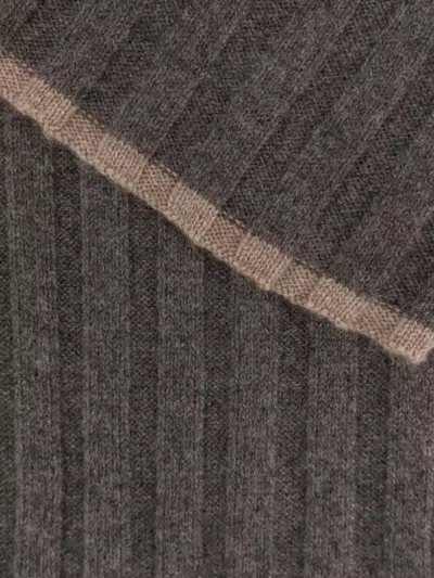 Brunello Cucinelli Ribbed Cashmere Scarf Two-tone Profile In Gray