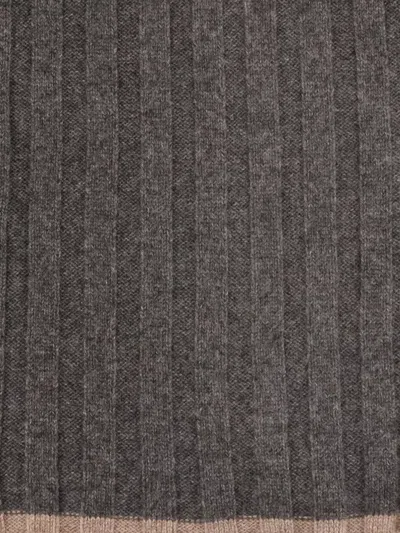 Brunello Cucinelli Ribbed Cashmere Scarf Two-tone Profile In Gray