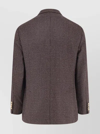 Brunello Cucinelli Wool Blend Blazer With Prince Of Wales Pattern In Brown