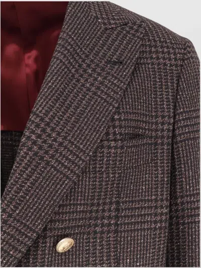 Brunello Cucinelli Wool Blend Blazer With Prince Of Wales Pattern In Brown