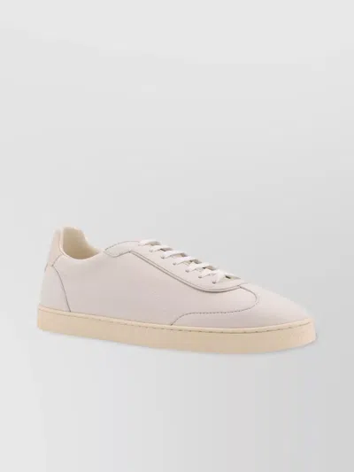 Brunello Cucinelli Leather Low-top Sneakers Rubber Sole In Neutral