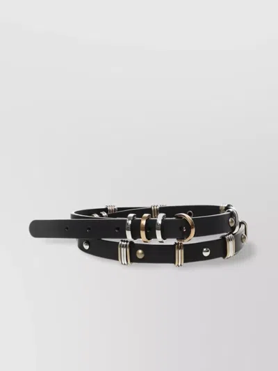 Pinko Leather Belt With Adjustable Length And Metallic Accents In Black