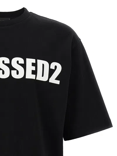 Dsquared2 Black Crewneck T-shirt With Maxi Logo Lettering On The Front