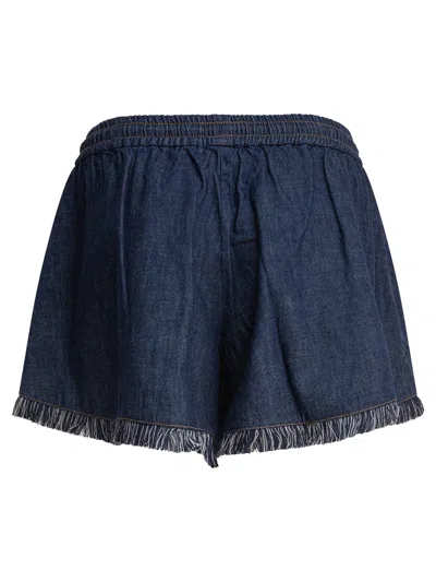 Zimmermann Rhiannon Drawstring Waist Fringe Hem Denim Shorts