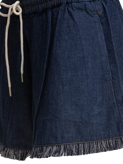 Zimmermann Rhiannon Drawstring Waist Fringe Hem Denim Shorts
