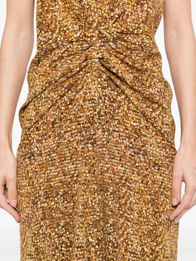 Isabel Marant Terena Gathered Printed Stretch-silk Crepe De Chine Midi Dress In Brown