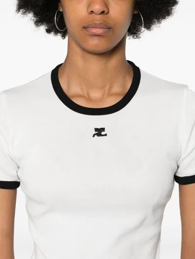 Courrèges Fitted White T-shirt With Contrasting Ribbed Trim In White
