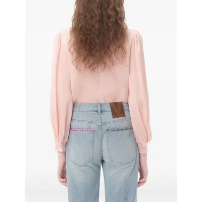 Valentino Ruffle V-neck Lace Trim Silk Shirt