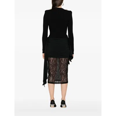 Balmain Structured Shoulder Black V-neck Cardigan With Decorative Buttons In Black