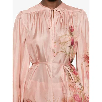 Zimmermann Women Pink Botanical Floral Silk Habotai Cascadian Tunic Top