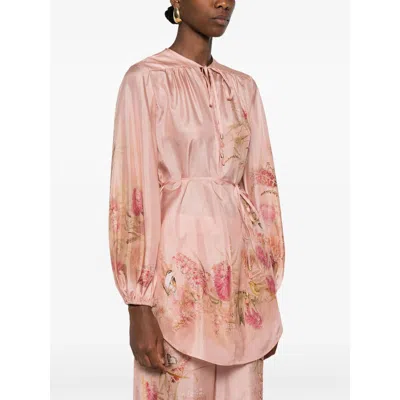 Zimmermann Women Pink Botanical Floral Silk Habotai Cascadian Tunic Top