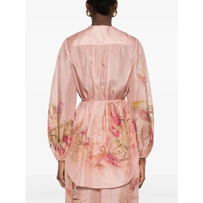 Zimmermann Women Pink Botanical Floral Silk Habotai Cascadian Tunic Top