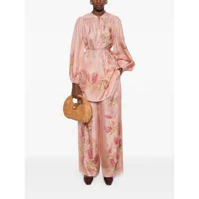 Zimmermann Women Pink Botanical Floral Silk Habotai Cascadian Tunic Top
